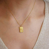 Gold Rectangle Pendant with Flower Necklace