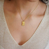 Gold Rectangle Pendant with Flower Necklace