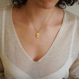 Gold Rectangle Pendant with Flower Necklace