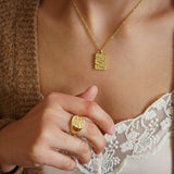 Gold Rectangular Hammered Pendant Necklace