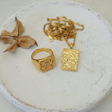 Gold Rectangular Hammered Pendant Necklace