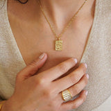 Gold Rectangular Hammered Pendant Necklace