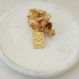 Gold Rectangular Hammered Pendant Necklace