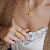 Gold Rectangular Hammered Pendant Necklace