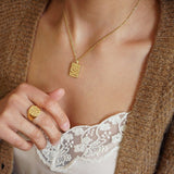 Gold Rectangular Hammered Pendant Necklace