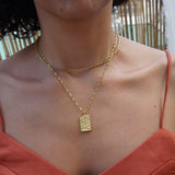 Gold Rectangular Hammered Pendant Necklace