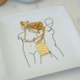 Gold Rectangular Hammered Pendant Necklace