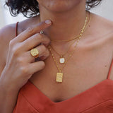 Gold Rectangular Hammered Pendant Necklace
