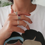 Silver thin hammered band ring