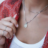 Rectangular Mexican Heart Pendant with Silver Sequin Crossed Chain