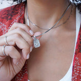 Rectangular Mexican Heart Pendant with Silver Sequin Crossed Chain