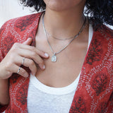 Rectangular Mexican Heart Pendant with Silver Sequin Crossed Chain