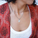 Rectangular Mexican Heart Pendant with Silver Sequin Crossed Chain