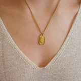 Gold Rectangle Sun Rays/Moon Pendant Necklace