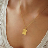Gold Rectangle Sun Rays/Moon Pendant Necklace