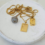 Gold Rectangle Sun Rays/Moon Pendant Necklace