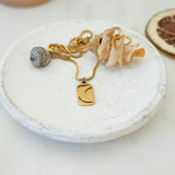 Gold Rectangle Sun Rays/Moon Pendant Necklace