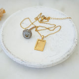 Gold Rectangle Sun Rays/Moon Pendant Necklace