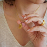 Gold Rectangle Sun Rays/Moon Pendant Necklace