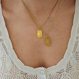 Gold Rectangle Sun Rays/Moon Pendant Necklace