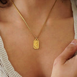 Gold Rectangle Sun Rays/Moon Pendant Necklace