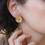 Gold Asymmetric Hammered Disc Stud Earrings