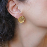 Gold Asymmetric Hammered Disc Stud Earrings