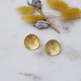 Gold Asymmetric Hammered Disc Stud Earrings