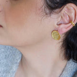 Gold Asymmetric Hammered Disc Stud Earrings