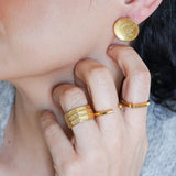 Gold Asymmetric Hammered Disc Stud Earrings