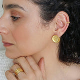 Gold Asymmetric Hammered Disc Stud Earrings