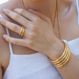 Gold Thick HammeredSimple Shiny Bold Cuff Bracelet