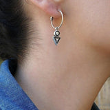 Silver Hoop Earrings with Geometric Charm