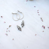 Silver Hoop Earrings with Geometric Charm