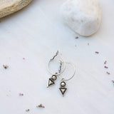 Silver Hoop Earrings with Geometric Charm