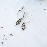 Silver Hoop Earrings with Geometric Charm