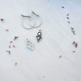 Silver Hoop Earrings with Geometric Charm