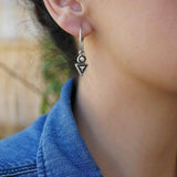 Silver Hoop Earrings with Geometric Charm