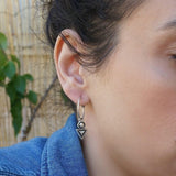 Silver Hoop Earrings with Geometric Charm