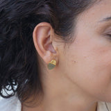 Gold Oval-Shaped Studs with Grey/Orange Enamel Earrings