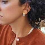 Gold Oval-Shaped Studs with Grey/Orange Enamel Earrings