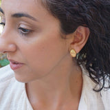 Gold Oval-Shaped Studs with Grey/Orange Enamel Earrings