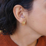 Gold Oval-Shaped Studs with Grey/Orange Enamel Earrings