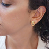 Gold Oval-Shaped Studs with Grey/Orange Enamel Earrings