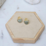 Gold Oval-Shaped Studs with Grey/Orange Enamel Earrings