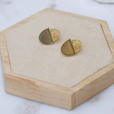 Gold Oval-Shaped Studs with Grey/Orange Enamel Earrings