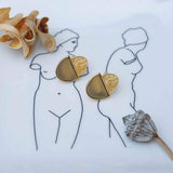 Gold Oval-Shaped Studs with Grey/Orange Enamel Earrings