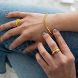 Gold Round Ball Beaded Bangle Bracelet