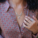 Ασημένιο Κολιέ Chandelier με Μπορντό Σμάλτο