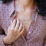 Ασημένιο Κολιέ Chandelier με Μπορντό Σμάλτο